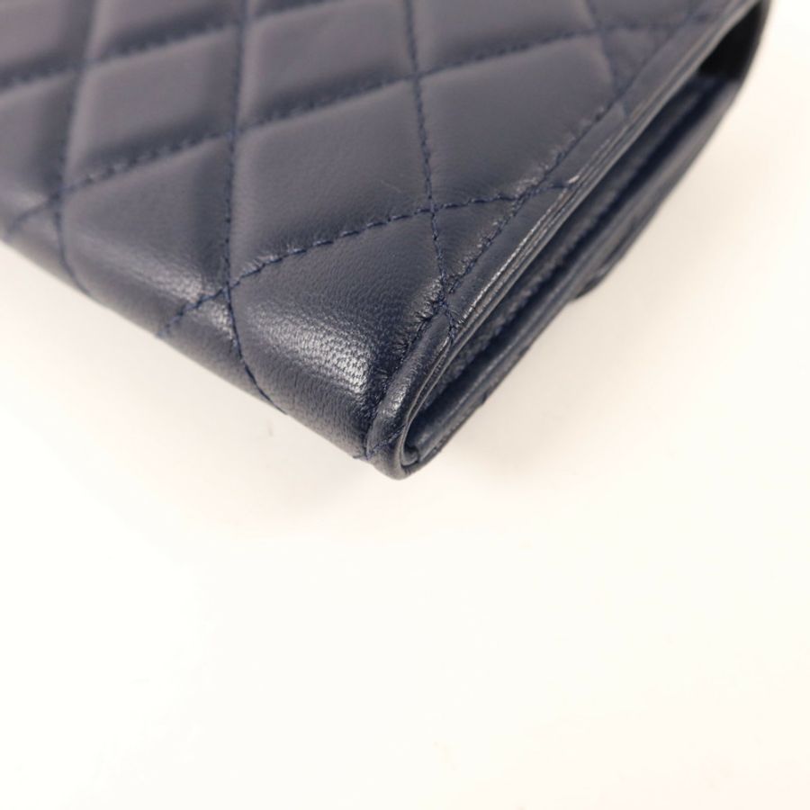 CHANEL 羊皮皮革Bifold Wallet銀扣錢包-14