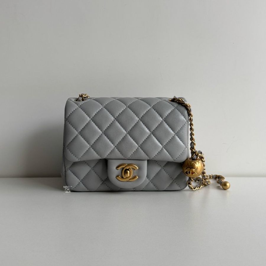 99新🆕 Chanel 香奈兒 金球方胖子 灰色金釦-0