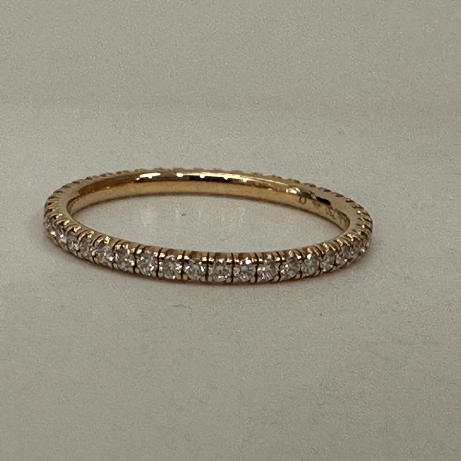 Cartier 750玫瑰金 細版排鑽線戒-6