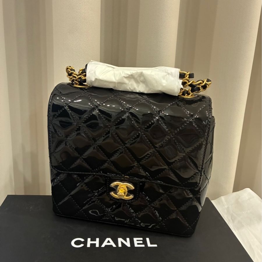 Chanel 方胖 20公分 漆皮 全新品-0