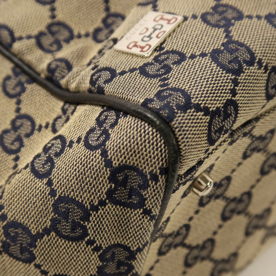 GUCCI 帆布Tote Bag Medium銀扣手挽袋-12