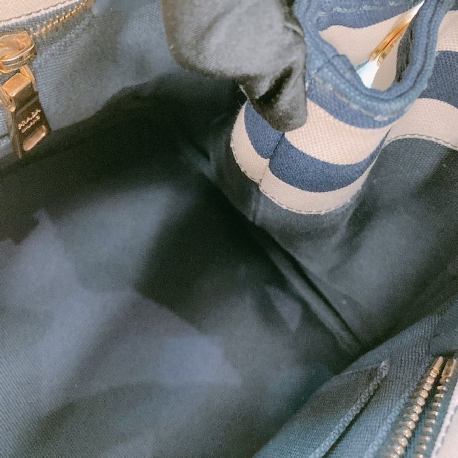 MS0602 Prada 普拉達 麻繩圈標誌 帆布 手提包 單肩包 間條 軍藍色 金扣 Canapa Logo Handle Bag with Strap Canvas Navy x White-17