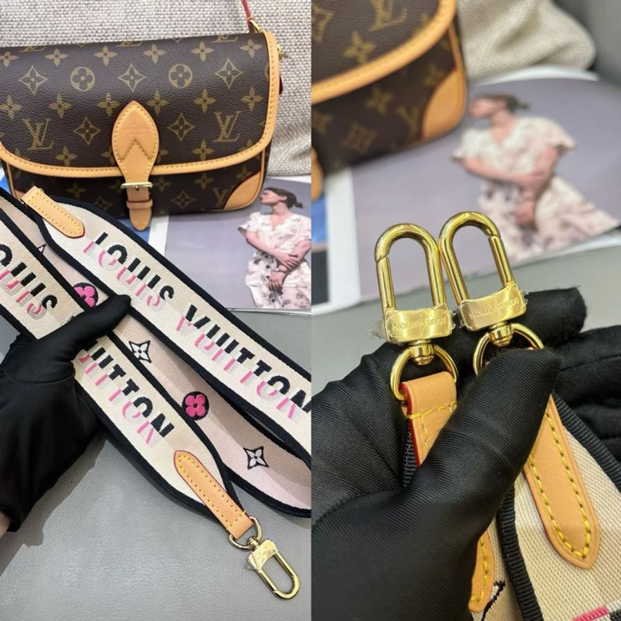 99新LV diane 法棍包黑色肩帶,芯片款-7