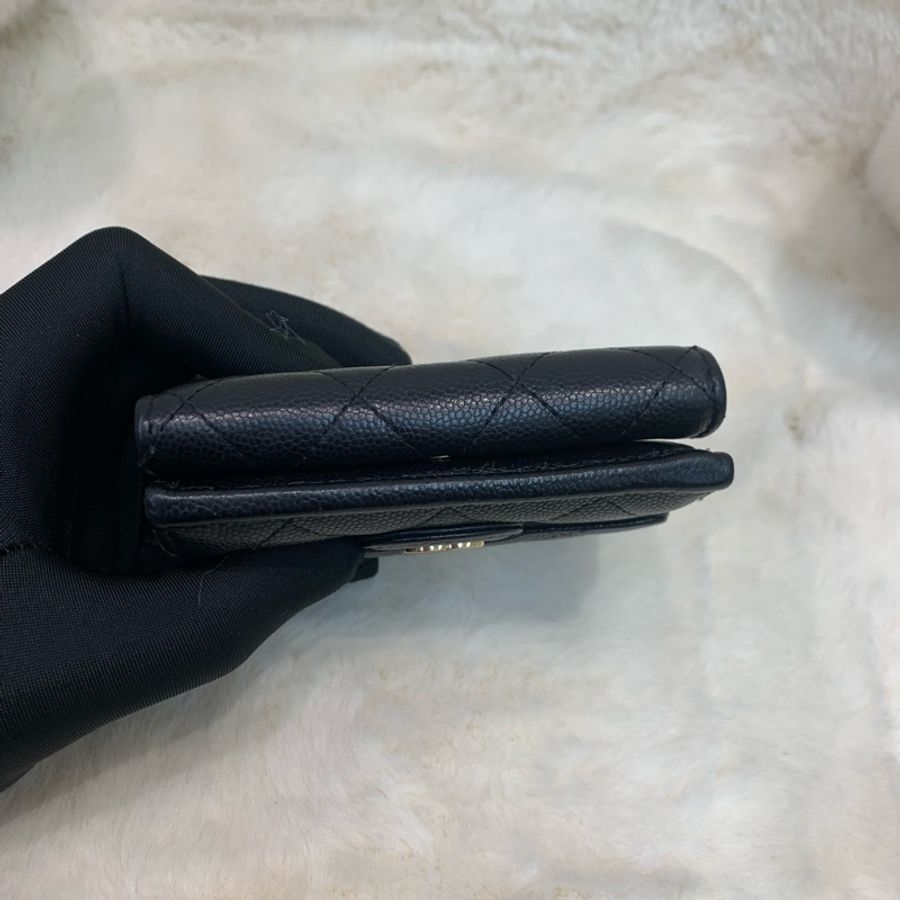 Chanel 香奈兒 荔枝牛皮黑金 短銀包 XC351-4