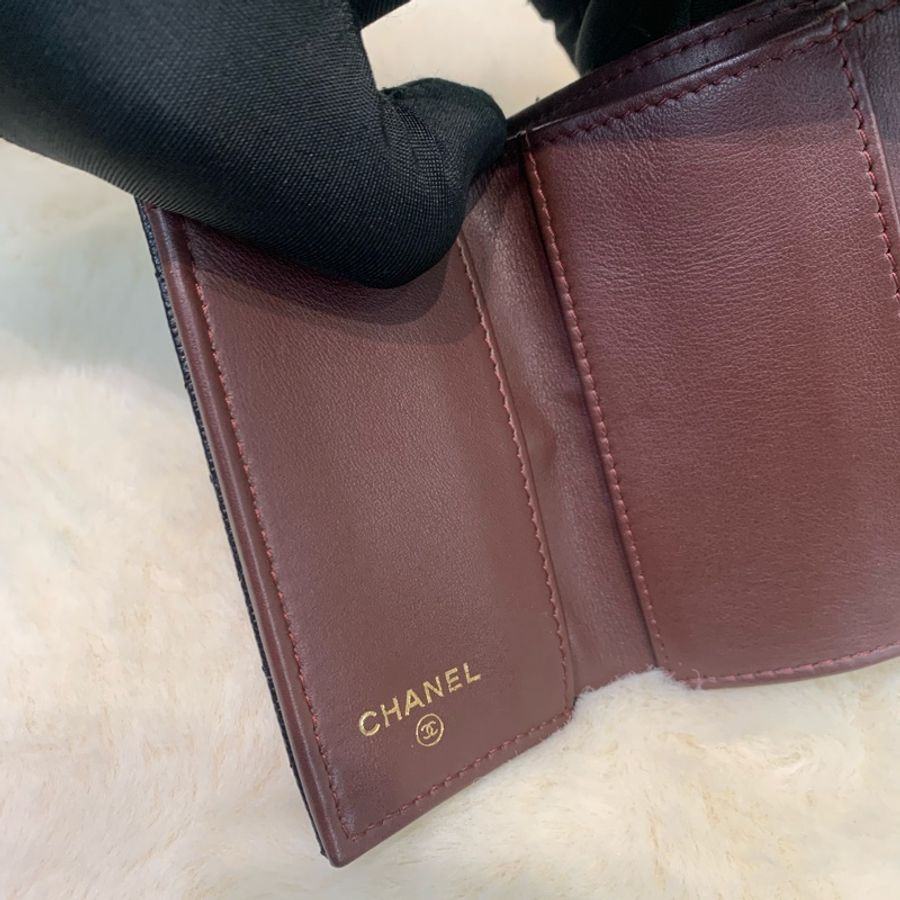 Chanel 香奈兒 荔枝牛皮黑金 短銀包 XC351-18