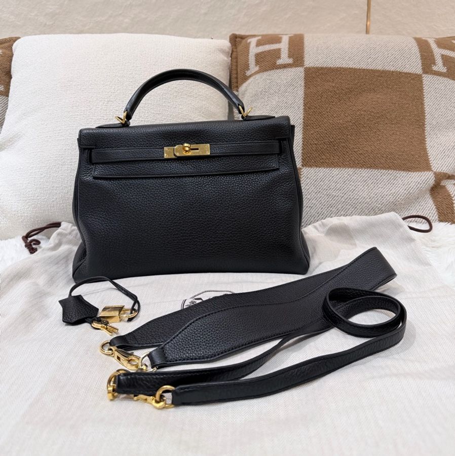 Hermes Kelly 32/ 黑色 金扣/ T刻-0