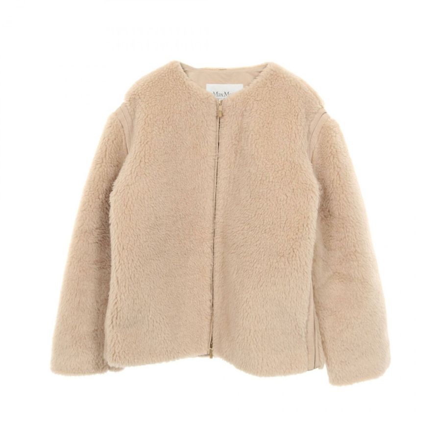 MAX MARA 泰迪熊拉鍊外套 其他外套 羊毛 絲綢 羊駝毛 米色 二手 女款-0