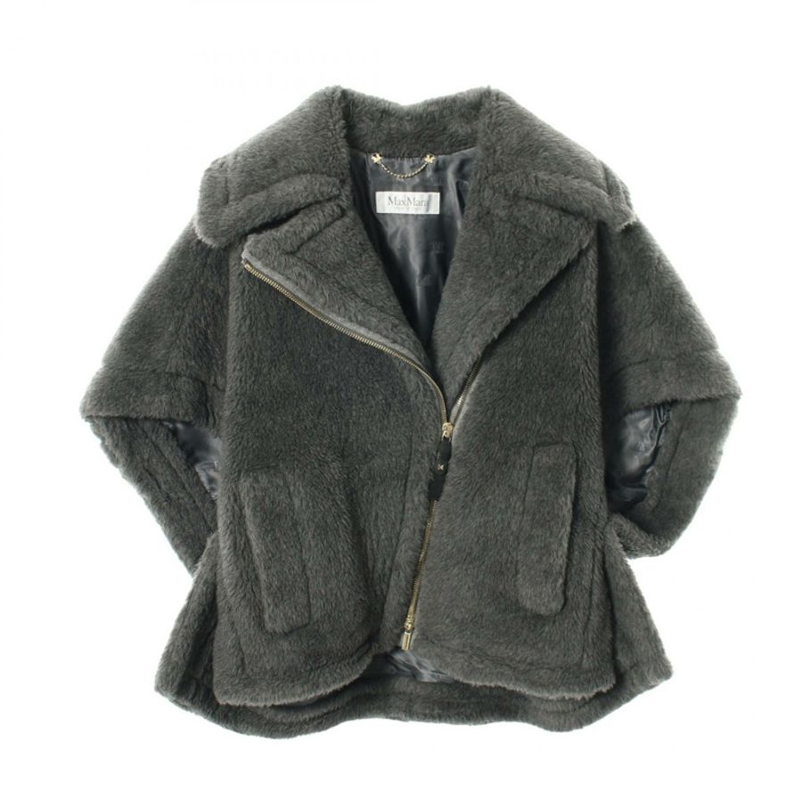 MAX MARA 泰迪熊斗篷外套，羊毛、絲綢、羊駝毛混紡，灰色，二手女款-0