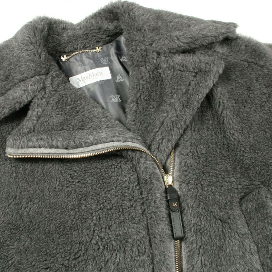 MAX MARA 泰迪熊斗篷外套，羊毛、絲綢、羊駝毛混紡，灰色，二手女款-5