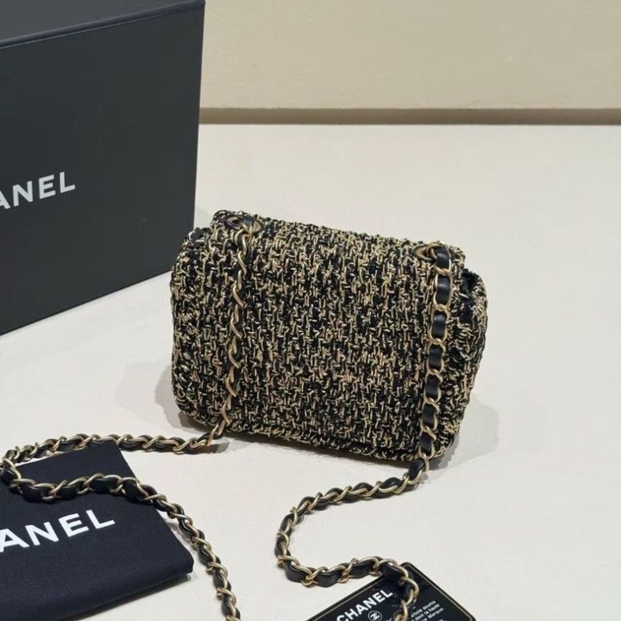Chanel 埃及系列 金絲編織 黑金 方胖子17*6*10cm 95新 配件保卡塵袋-5