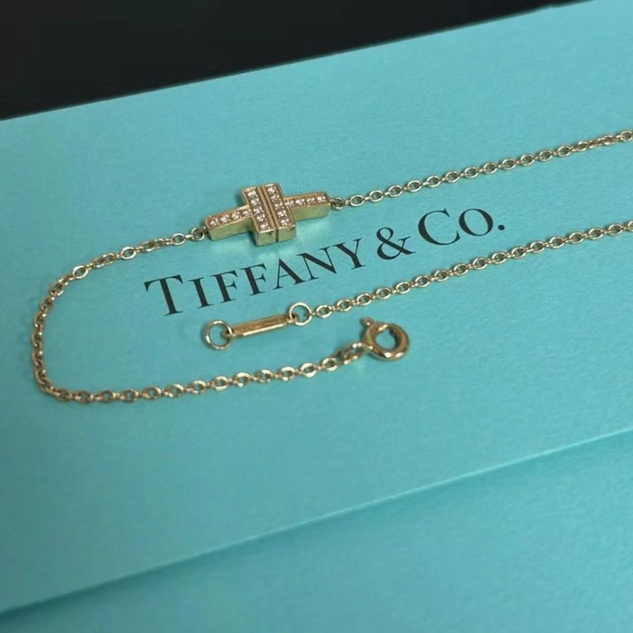 Tiffany&Co 雙T滿鑽黃金色雙層手鍊雙鏈條靈動輕盈,18K 95新 配件盒子購證-2