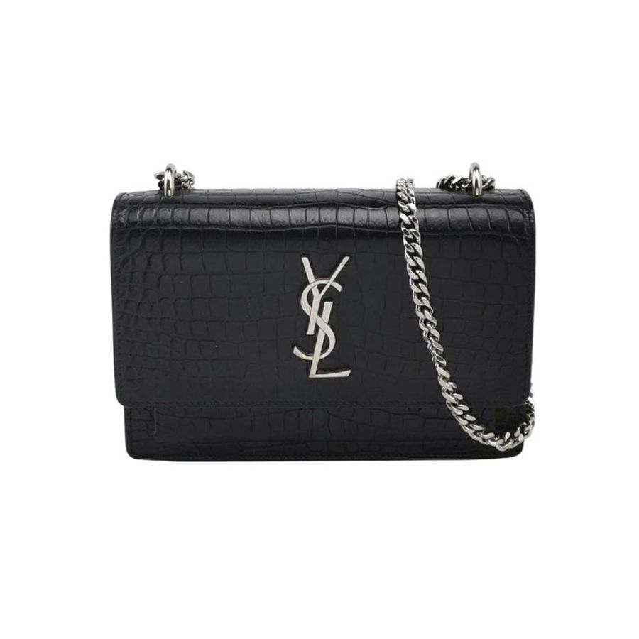 Saint Laurent Sunset日落包迷你牛皮純色鱷魚紋YSL標誌單肩包-0