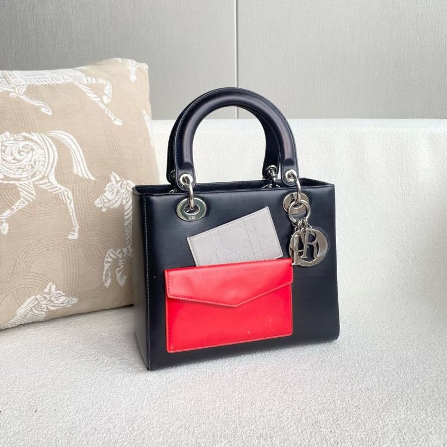 Dior限量黛妃五格 黑色牛皮 銀扣24*20*12 98新配件肩帶 子包 塵袋-3