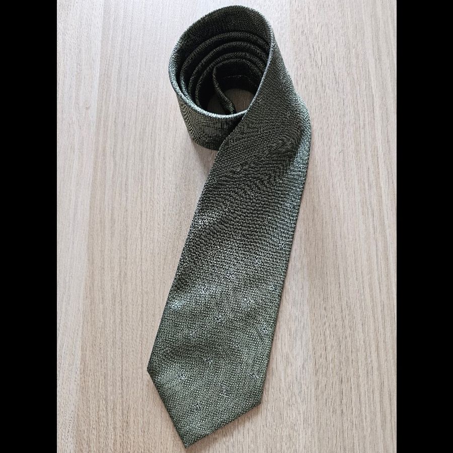 Louis Vuitton LV老花領帶 灰綠色 100% Silk Made in Italy-11