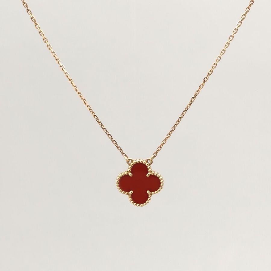 VAN CLEEF&ARPELS VintageAlhambra中號單花項鏈新扣18K黃金/紅玉髓-1