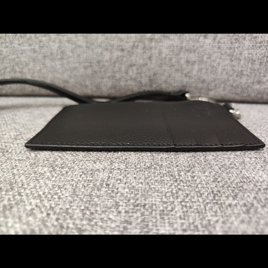 BALENCIAGA  594548 LOGO 巴黎世家 黑色荔枝牛皮 可拆頸掛式 卡片名片夾零錢包信用卡夾證件套 全新-9