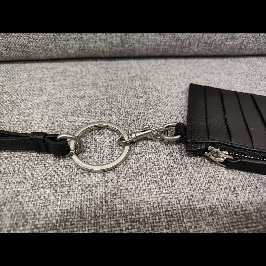 BALENCIAGA  594548 LOGO 巴黎世家 黑色荔枝牛皮 可拆頸掛式 卡片名片夾零錢包信用卡夾證件套 全新-15