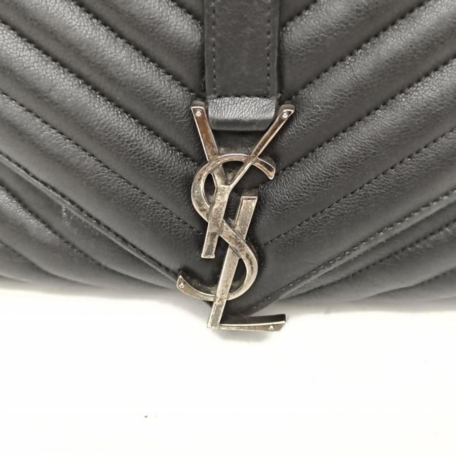 SAINT LAURENT College郵差包大號黑色牛皮銀扣-4