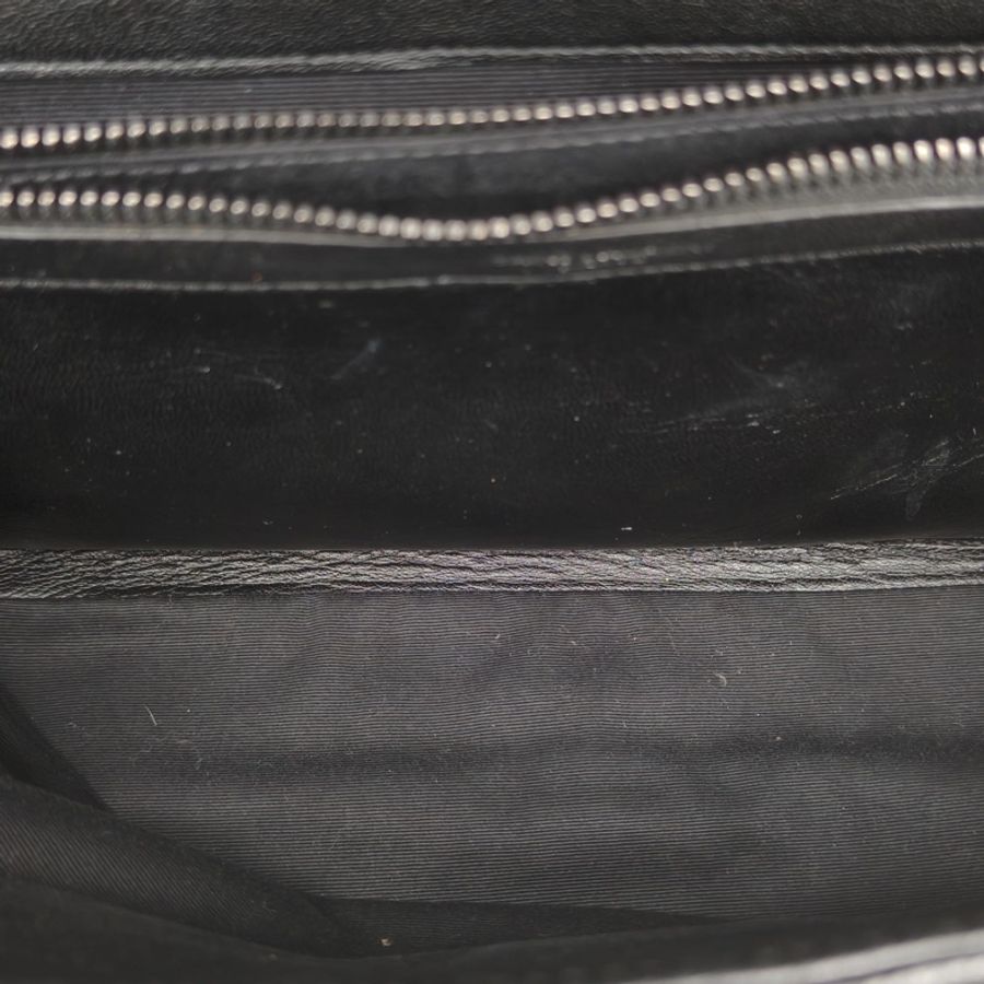 SAINT LAURENT College郵差包大號黑色牛皮銀扣-5