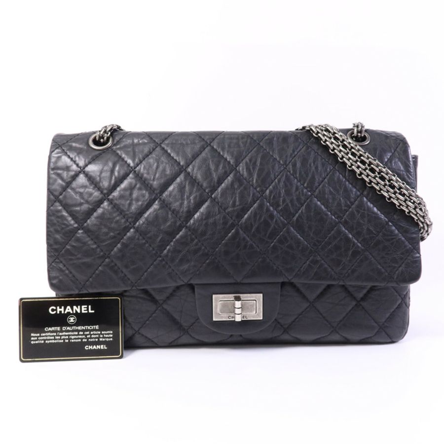 CHANEL 牛皮皮革2.55 Large銀扣鏈帶肩背袋-9
