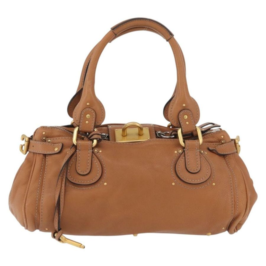 【日本直送】Chloe Paddington 手提包,棕色、銀色、金色皮革,正品 AMZ440A-12