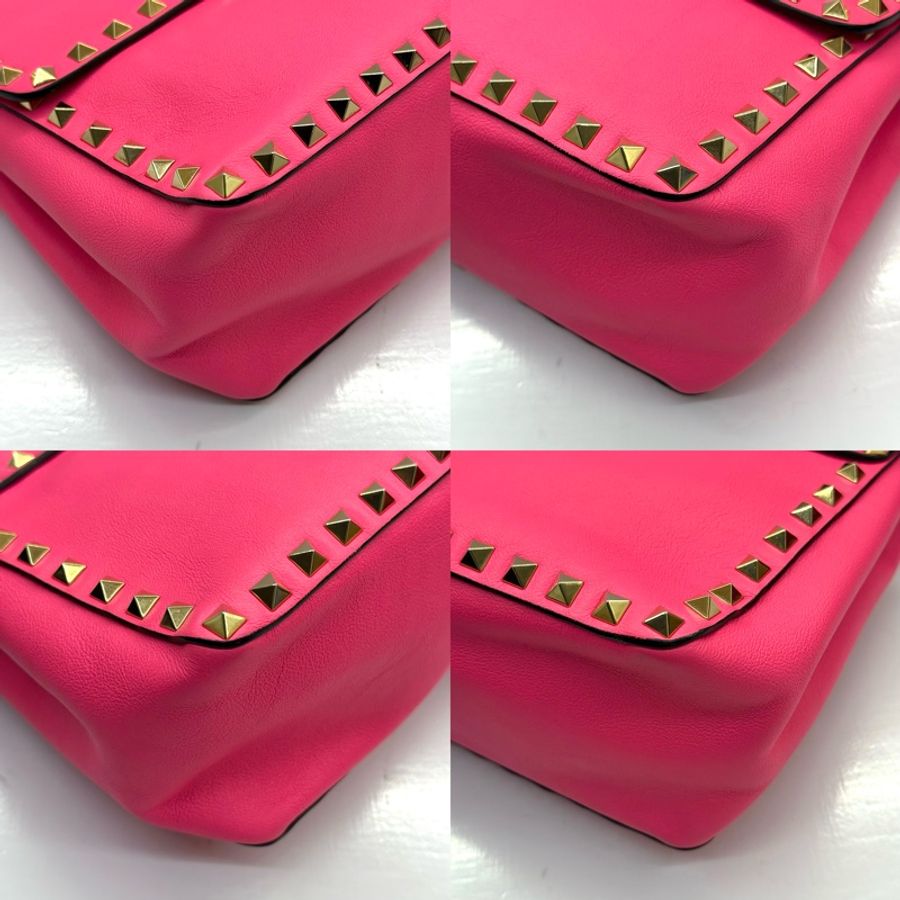 VALENTINO 范倫鐵諾 螢光粉牛皮鏈條肩背斜背包 ROCKSTUDS-4