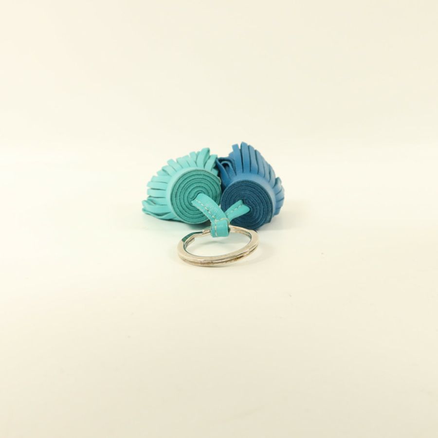 HERMES Milo皮革Carmen Duo銀扣鎖匙扣Bleu Izmir/Lagon-4