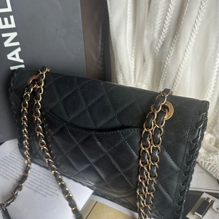香奈兒單蓋包黑色小牛皮單蓋鏈條包 肩背包 斜背包 香奈兒 bag 斜挎包 單蓋包 CC chanel black calfskin single flap chain-12
