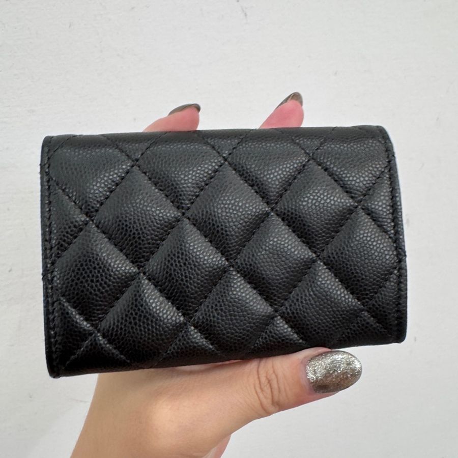 Chanel 黑荔枝皮淡金釦卡包 閒置品 晶片款-1