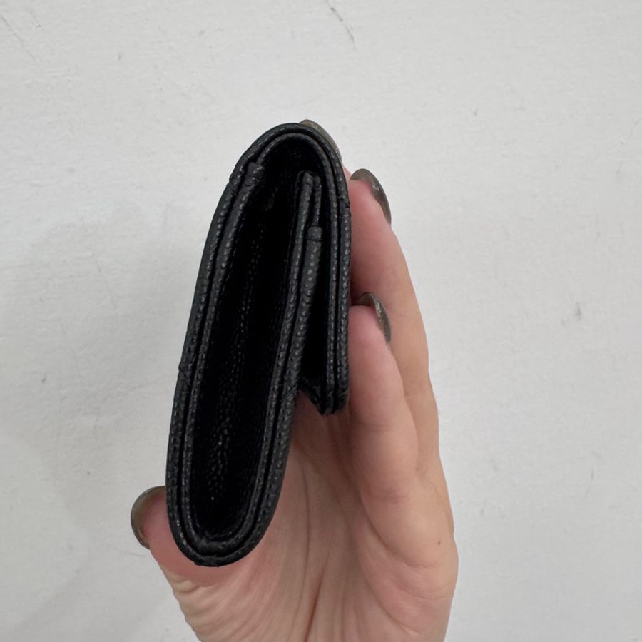 Chanel 黑荔枝皮淡金釦卡包 閒置品 晶片款-3