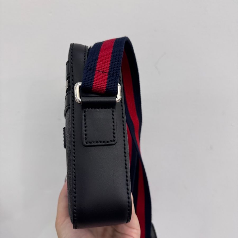 Gucci 黑灰PVC銀釦Mini日字包 近全新-5