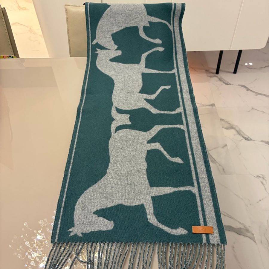 Hermes 100%cachemire雙面配色長圍巾-1