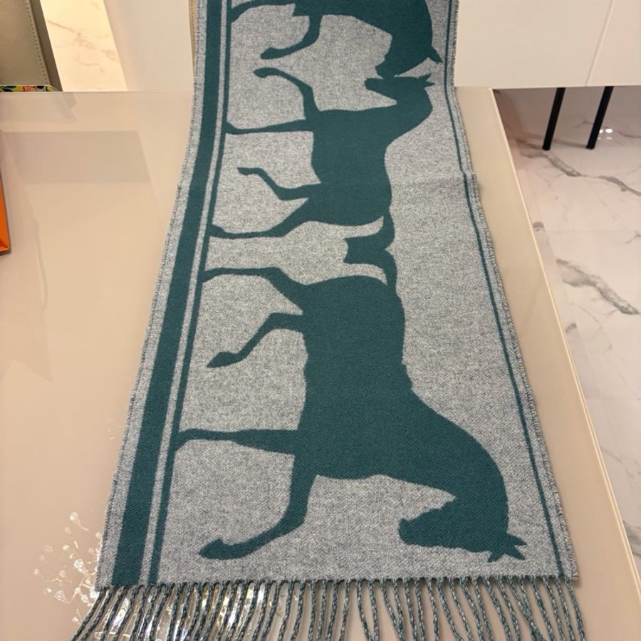 Hermes 100%cachemire雙面配色長圍巾-9