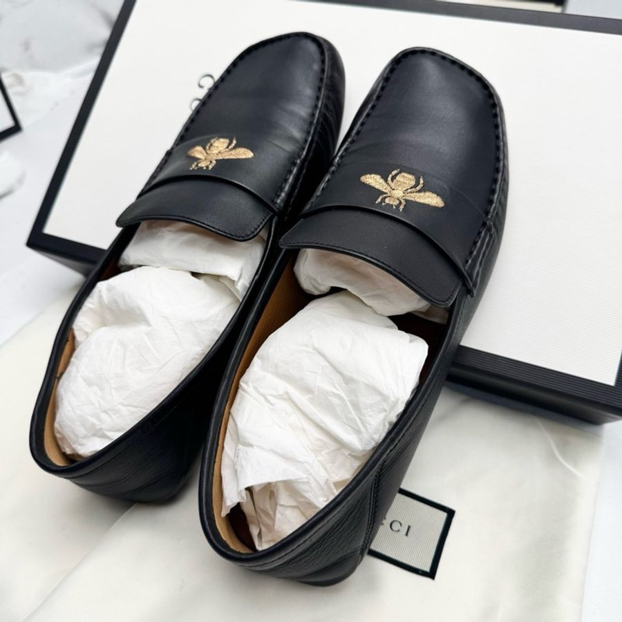 GUCCI/古馳 蜜蜂印花時尚樂福鞋平底鞋，7碼 附件：塵袋-2