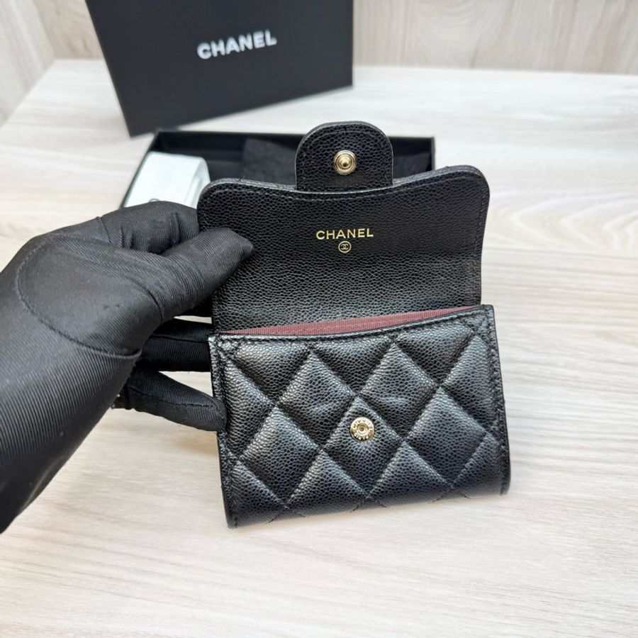 Chanel🖤黑金粒紋牛皮雙層卡包-6