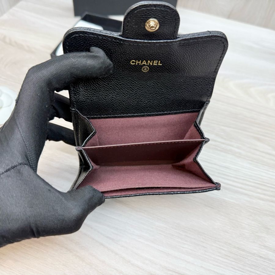 Chanel🖤黑金粒紋牛皮雙層卡包-7