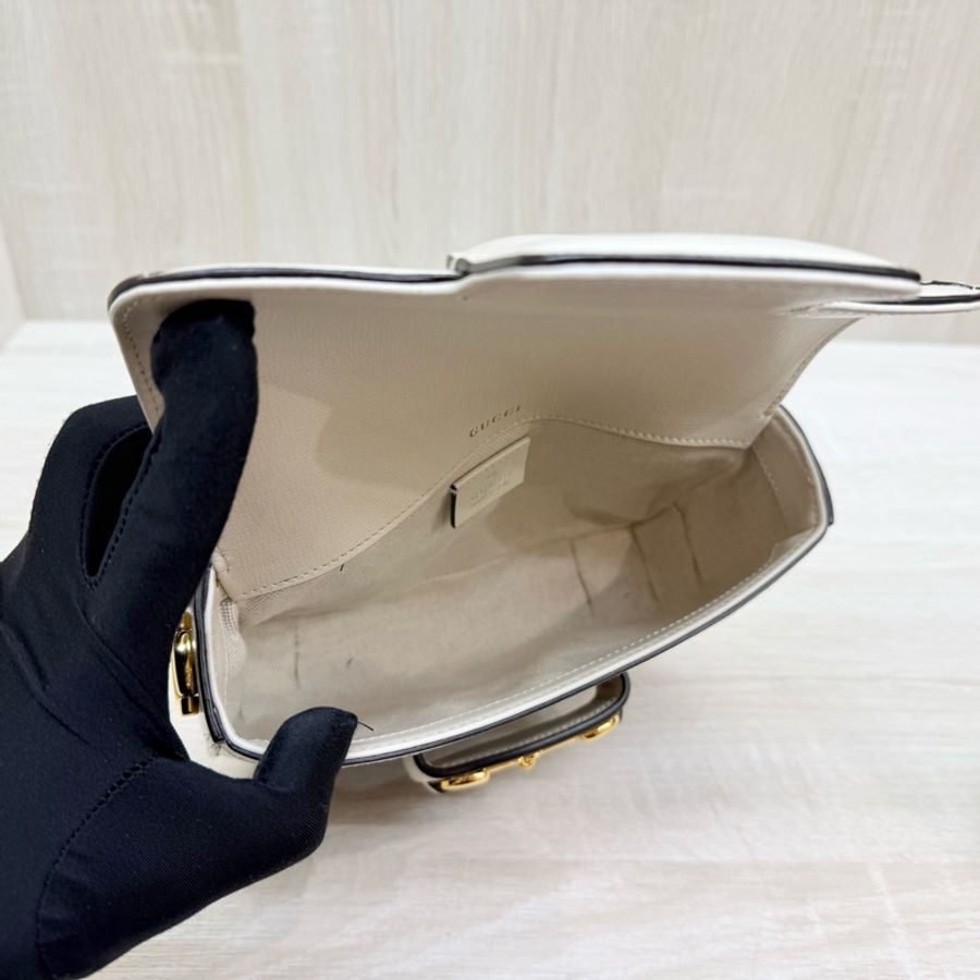 Gucci白色原花1955Horsebit雙背帶側背包658574-12