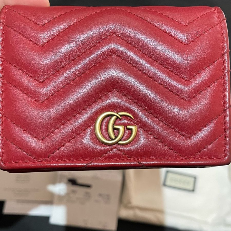 Gucci MARMONT 馬夢系列金釦紅色短夾（付台灣購證）-5