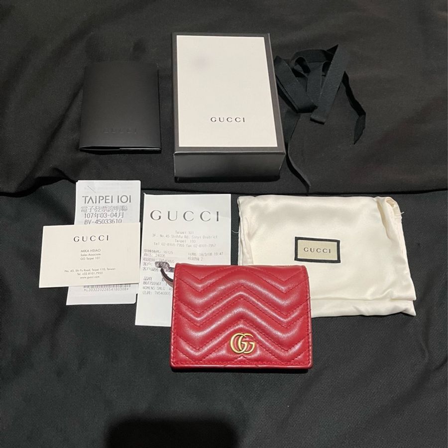 Gucci MARMONT 馬夢系列金釦紅色短夾（付台灣購證）-6