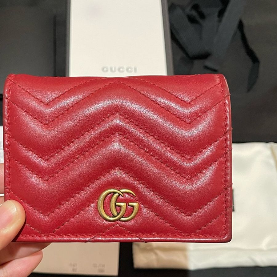 Gucci MARMONT 馬夢系列金釦紅色短夾（付台灣購證）-7