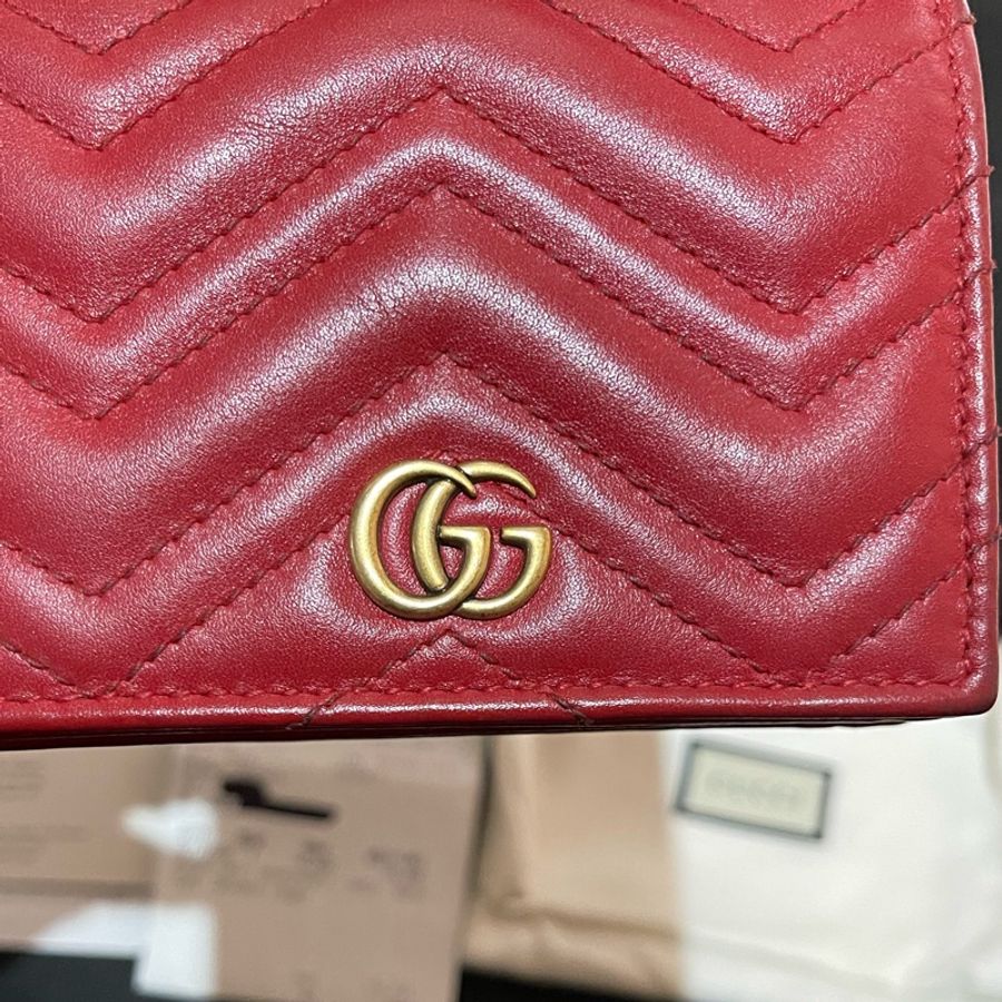 Gucci MARMONT 馬夢系列金釦紅色短夾（付台灣購證）-8