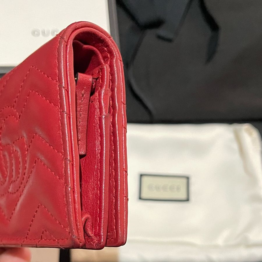 Gucci MARMONT 馬夢系列金釦紅色短夾（付台灣購證）-10