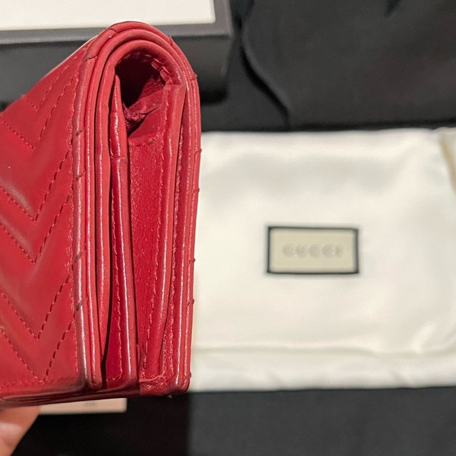 Gucci MARMONT 馬夢系列金釦紅色短夾（付台灣購證）-11