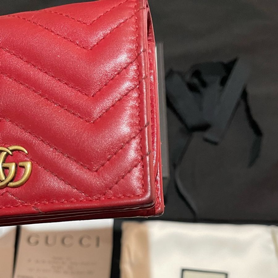 Gucci MARMONT 馬夢系列金釦紅色短夾（付台灣購證）-12