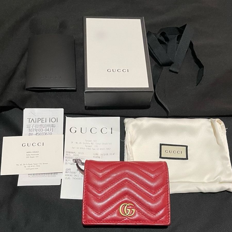 Gucci MARMONT 馬夢系列金釦紅色短夾（付台灣購證）-28