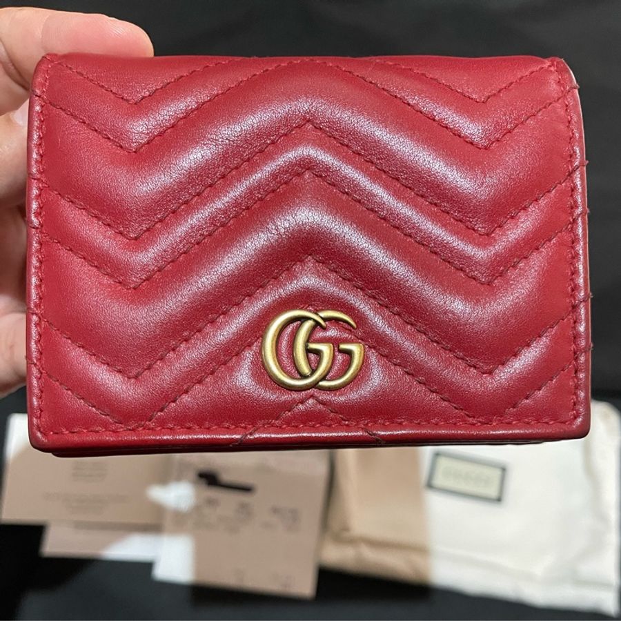 Gucci MARMONT 馬夢系列金釦紅色短夾（付台灣購證）-31