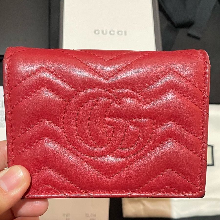 Gucci MARMONT 馬夢系列金釦紅色短夾（付台灣購證）-32