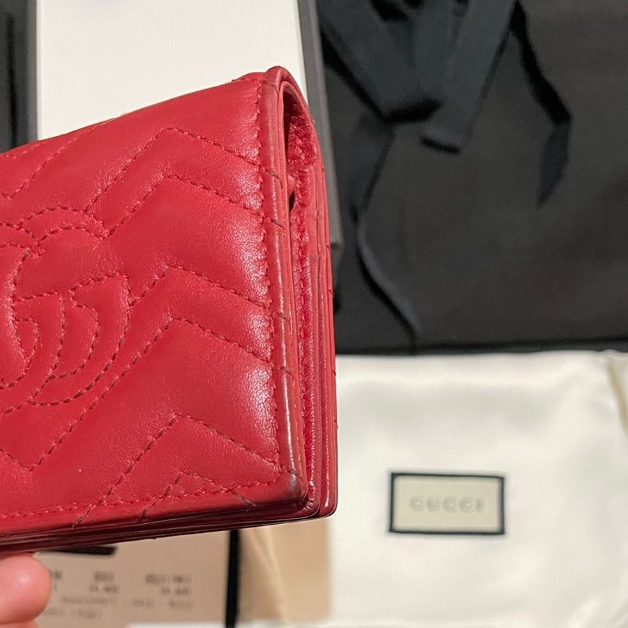 Gucci MARMONT 馬夢系列金釦紅色短夾（付台灣購證）-38
