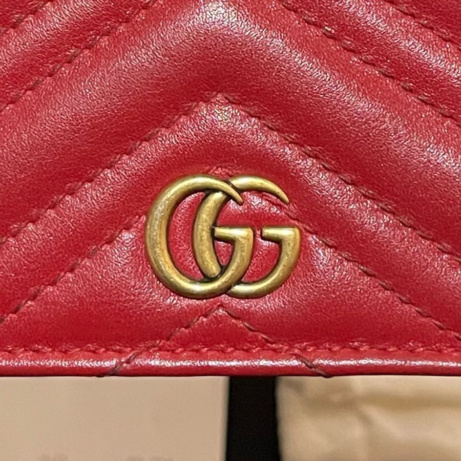 Gucci MARMONT 馬夢系列金釦紅色短夾（付台灣購證）-41