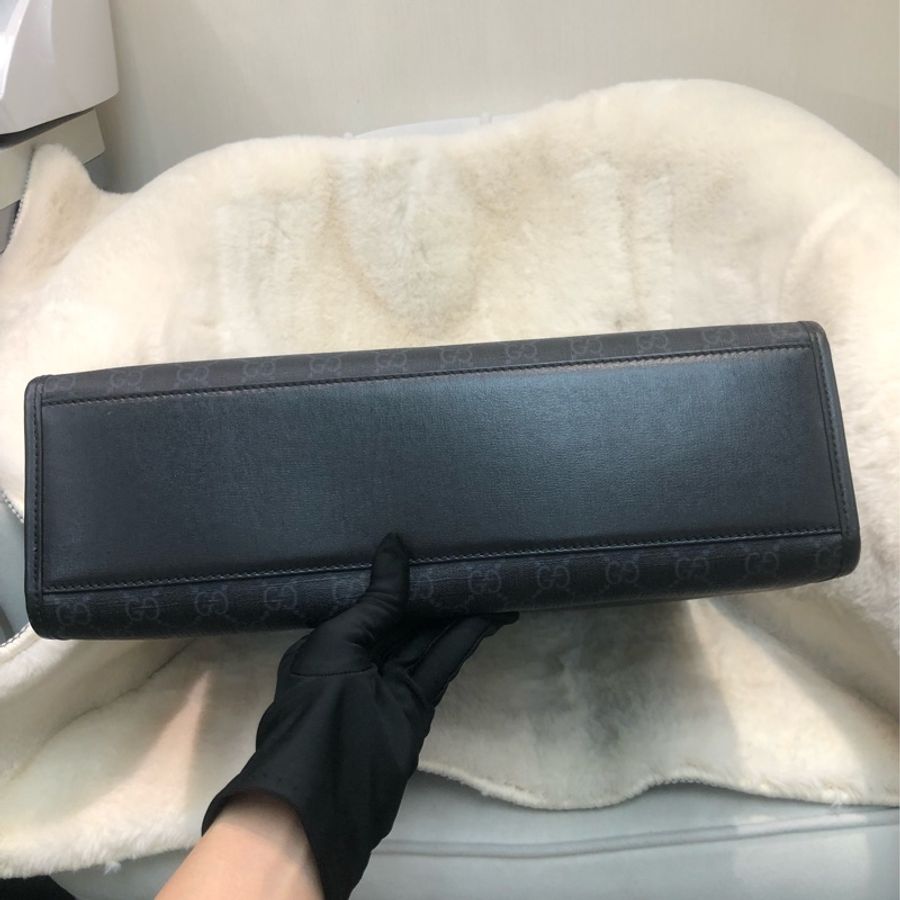 Gucci 黑色老花 PVC 大Tote 2Way 公事包 XC340-4